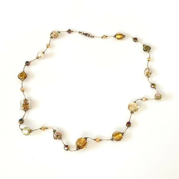 Necklace Amber Floral Lampwork Glass Beaded Necklace Pretty Bohemian Chic 30” - Picture 9 of 12